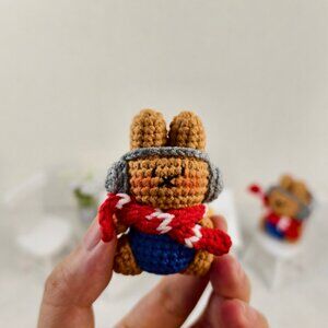 Handmade Amigurumi Crochet Miffy Wearing Headphones and Blue Scarf Plushie